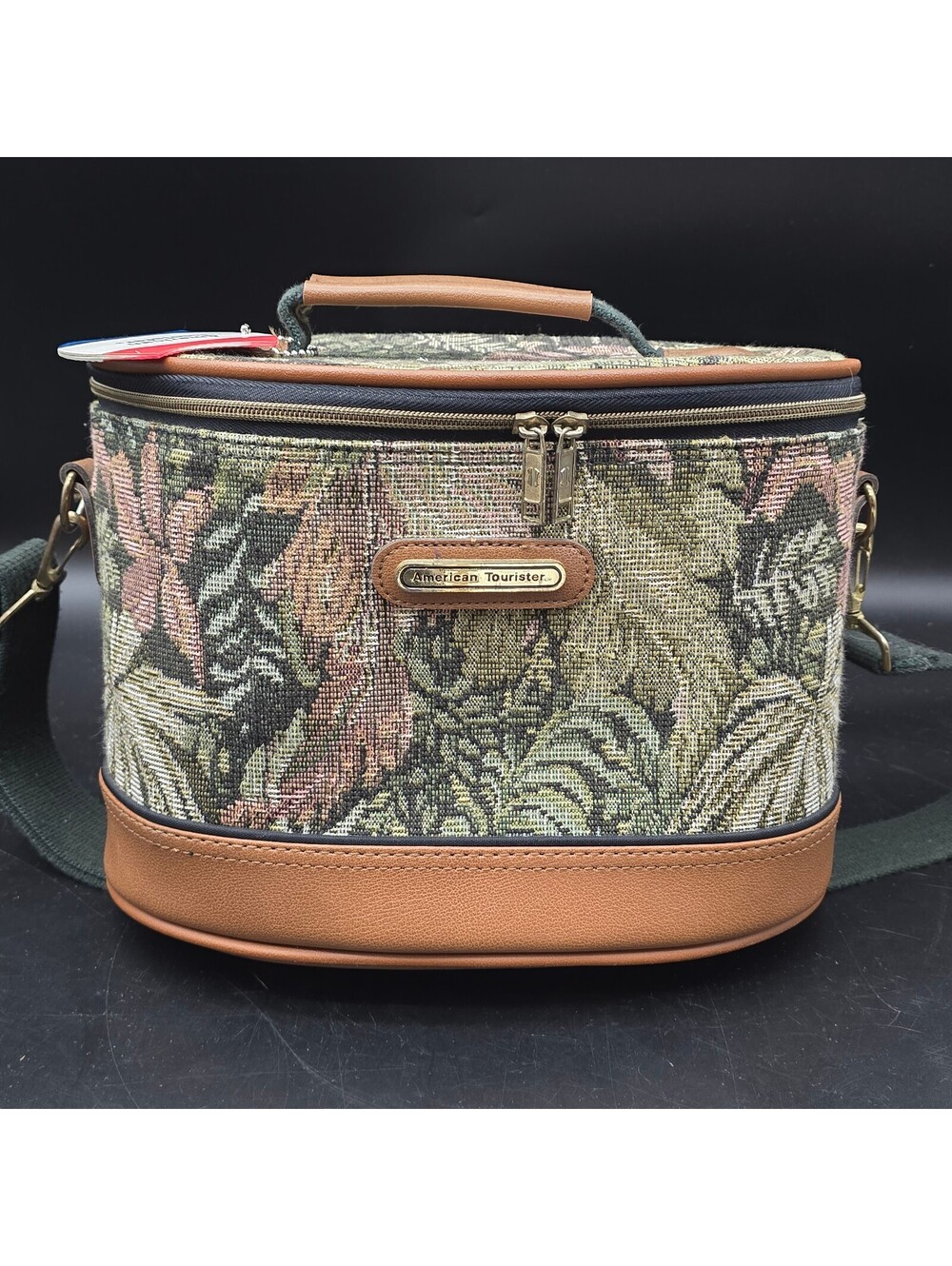 Vintage American Tourister Floral Tapestry Train Case Cosmetic Travel Bag Strap